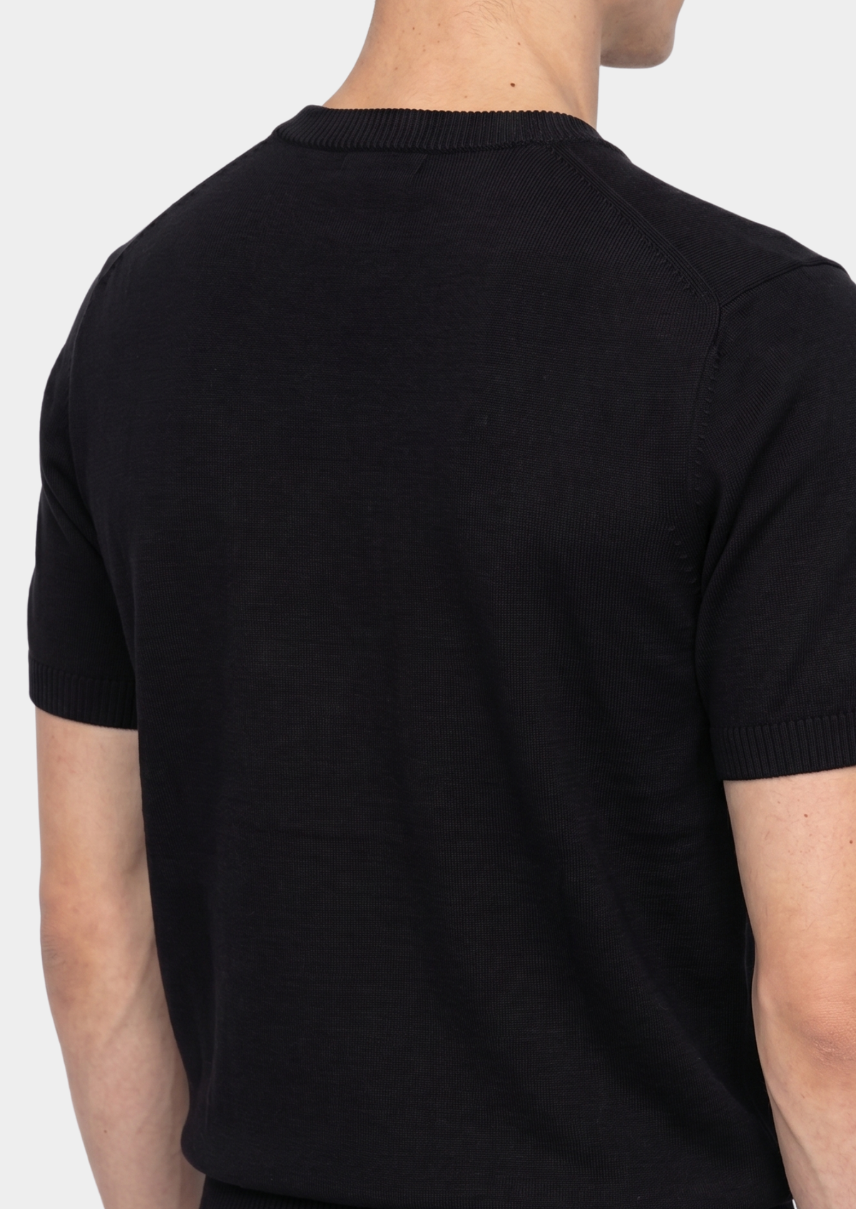 Essential Black Knitted Crewneck T-Shirt | Auremmont