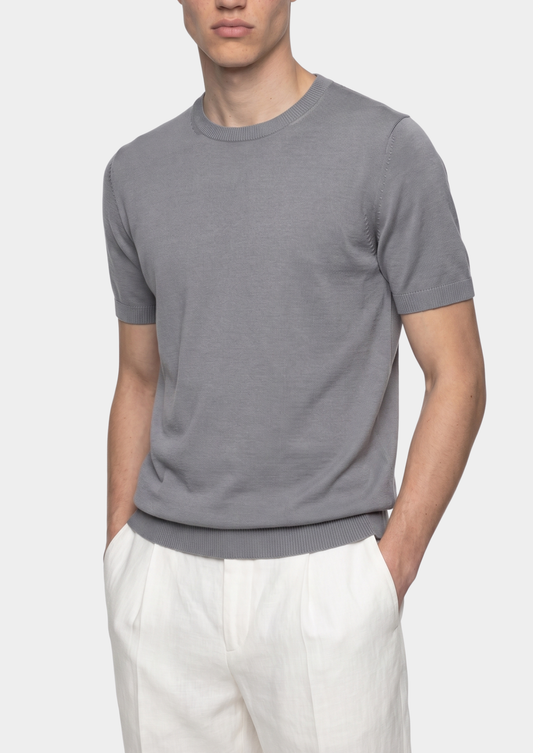Essential Fog Gray Knitted Crewneck T-Shirt | Auremmont