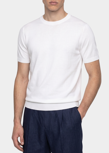 Essential White Knitted Crewneck T-Shirt | Auremmont