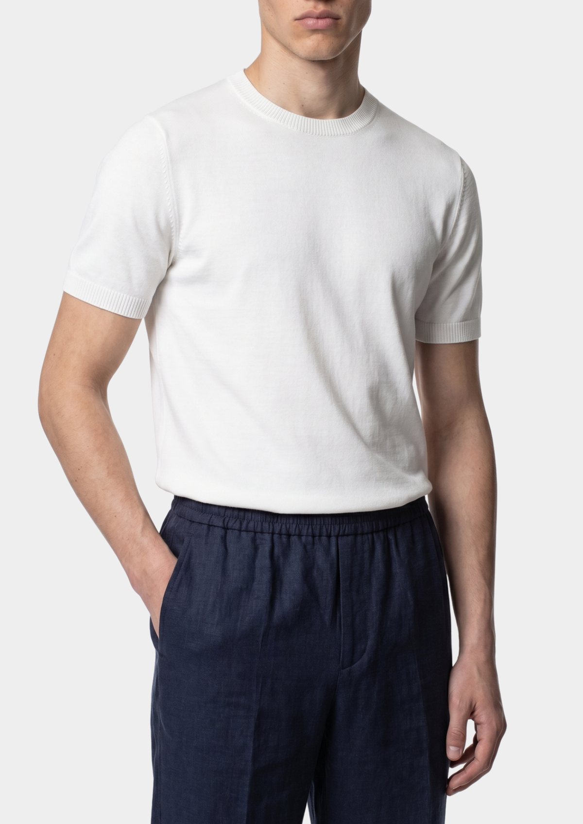 Essential White Knitted Crewneck T-Shirt | Auremmont