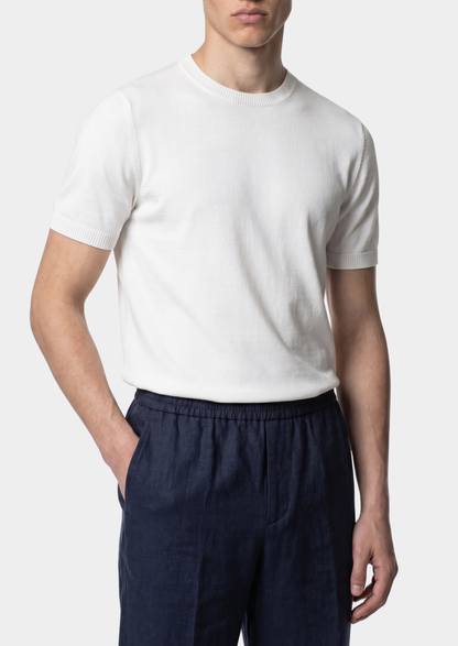 Essential White Knitted Crewneck T-Shirt | Auremmont