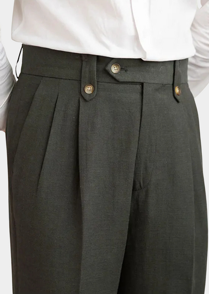 Cagliari Pleated Coastal Trousers - Olive | Auremmont