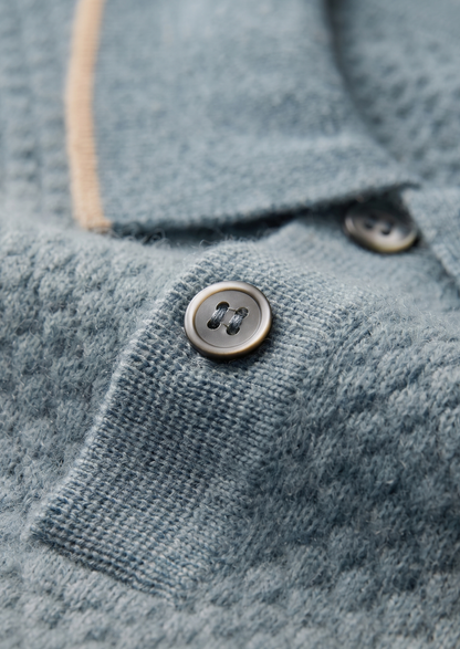 Premium Cashmere Sea Blue Two-Tone Polo | Auremmont