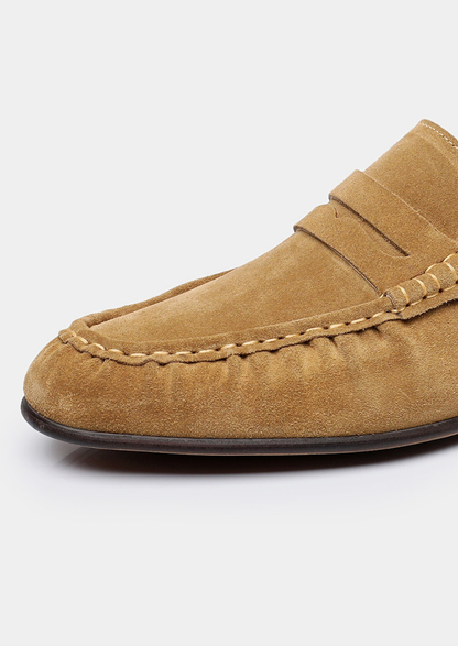 Caramel Classic Penny Suede Loafers | Auremmont