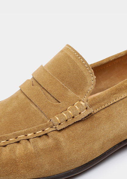 Caramel Classic Penny Suede Loafers | Auremmont