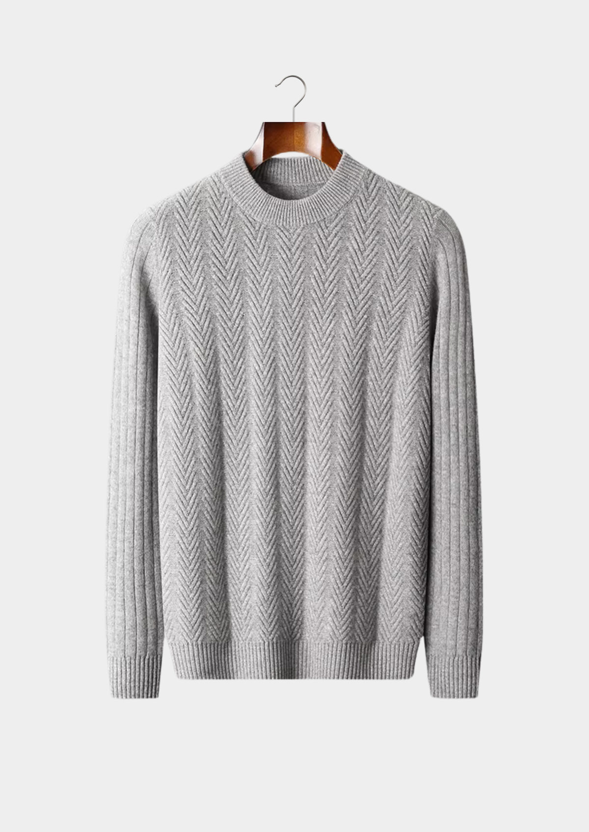 Pure Extra-Fine Merino Wool Herringbone Crewneck | Auremmont