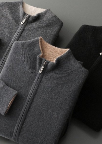 Pure Cashmere Dark Gray Dual Zip Cardigan | Auremmont