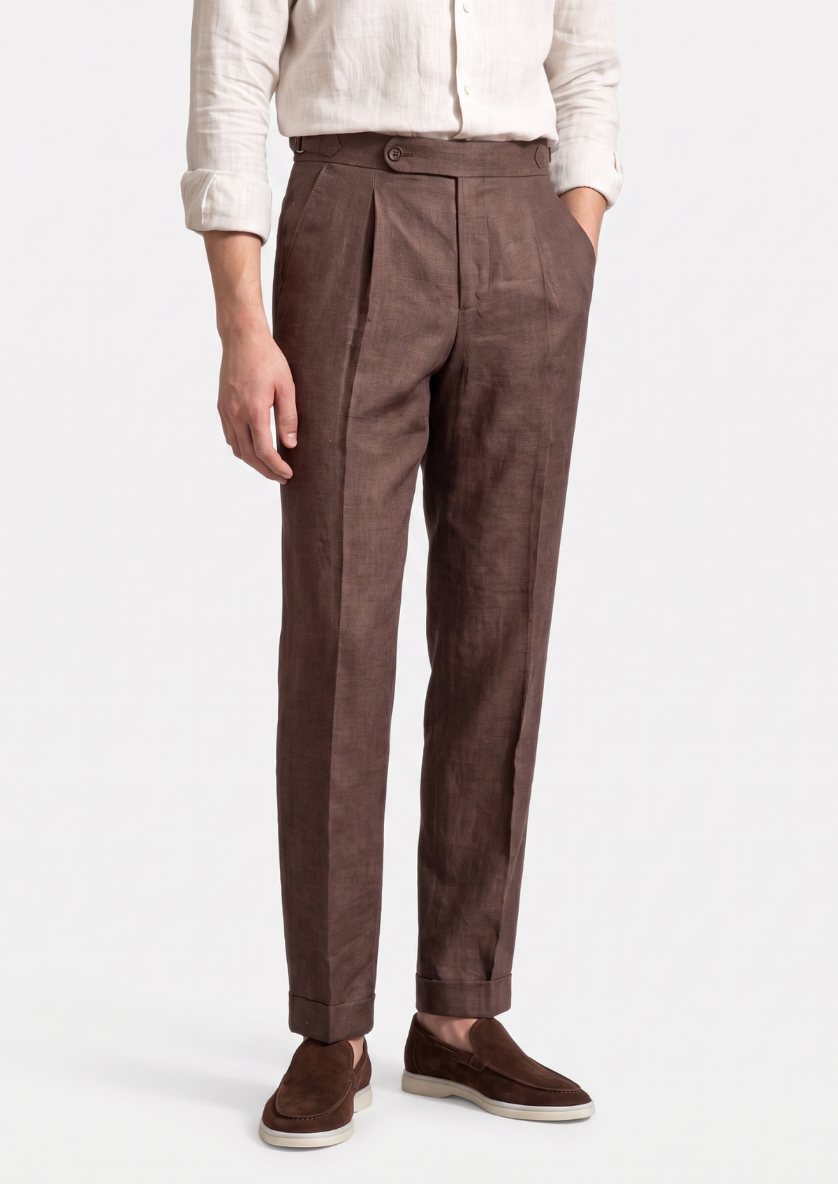 Tuscany Pleated Coastal Trousers - Dark Brown | Auremmont