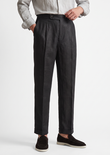 Tuscany Pleated Coastal Trousers - Black | Auremmont