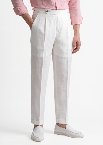 Tuscany Pleated Coastal Trousers - White | Auremmont