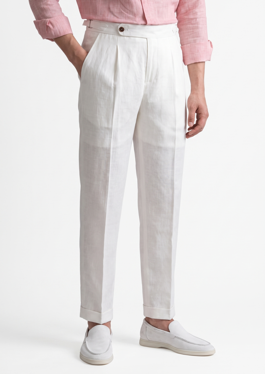 Tuscany Pleated Coastal Trousers - White | Auremmont