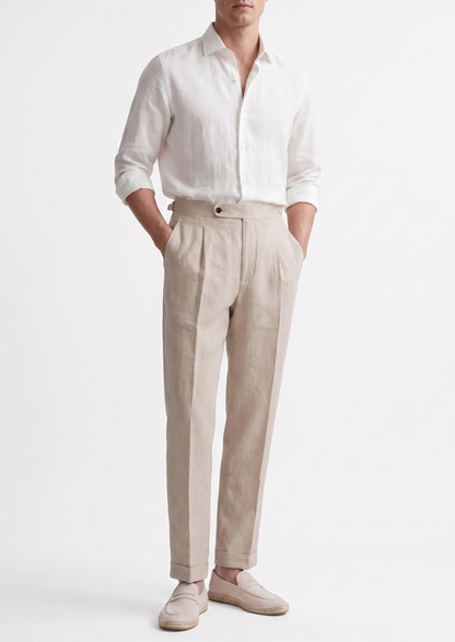 Tuscany Pleated Coastal Trousers - Ivory | Auremmont