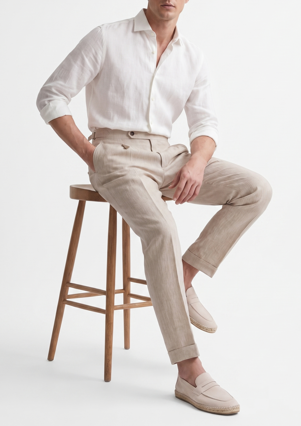 Tuscany Pleated Coastal Trousers - Ivory | Auremmont