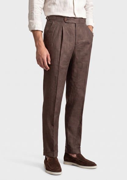 Tuscany Pleated Coastal Trousers - Dark Brown | Auremmont