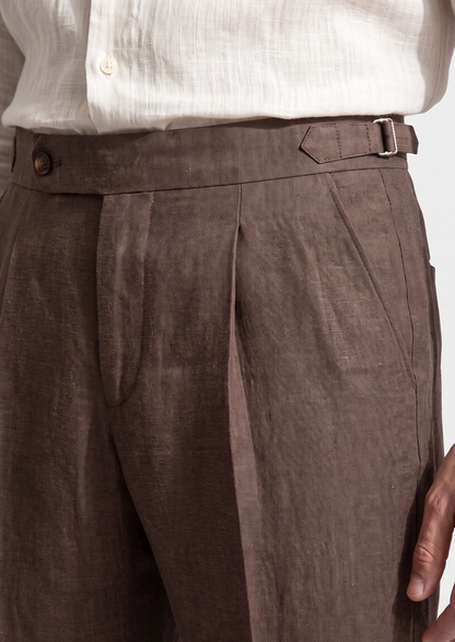 Tuscany Pleated Coastal Trousers - Dark Brown | Auremmont