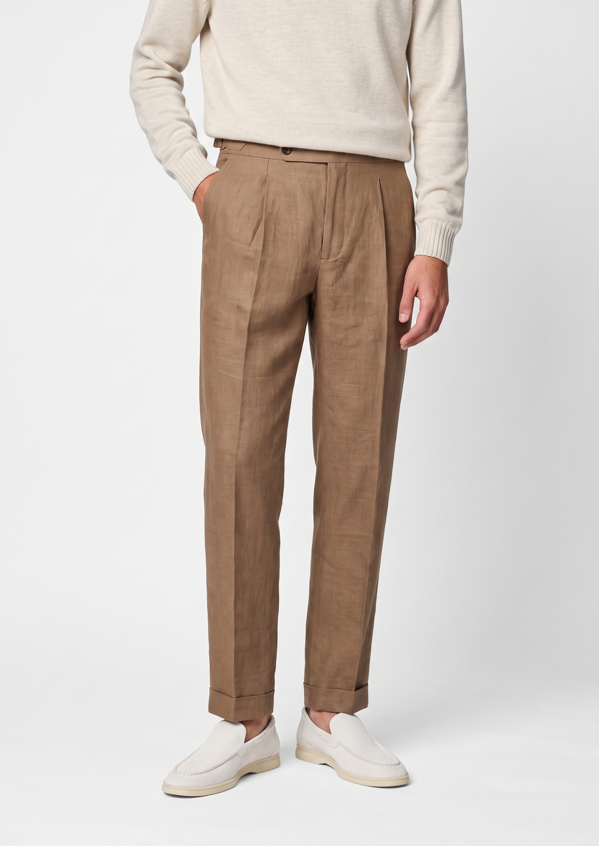 Tuscany Pleated Coastal Trousers - Caramel | Auremmont