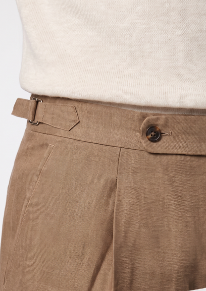 Tuscany Pleated Coastal Trousers - Caramel | Auremmont