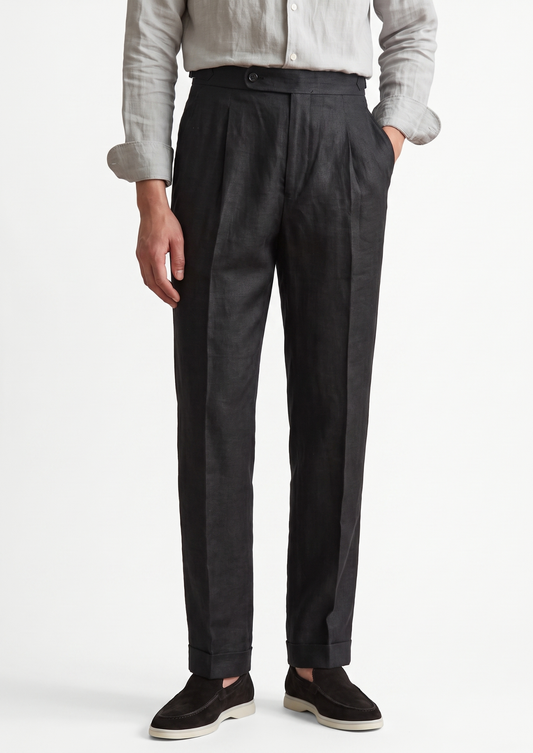 Tuscany Pleated Coastal Trousers - Black | Auremmont