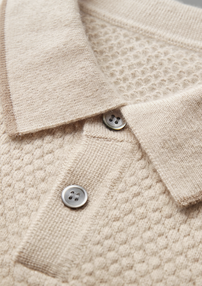 Premium Cashmere Ivory Two-Tone Polo | Auremmont