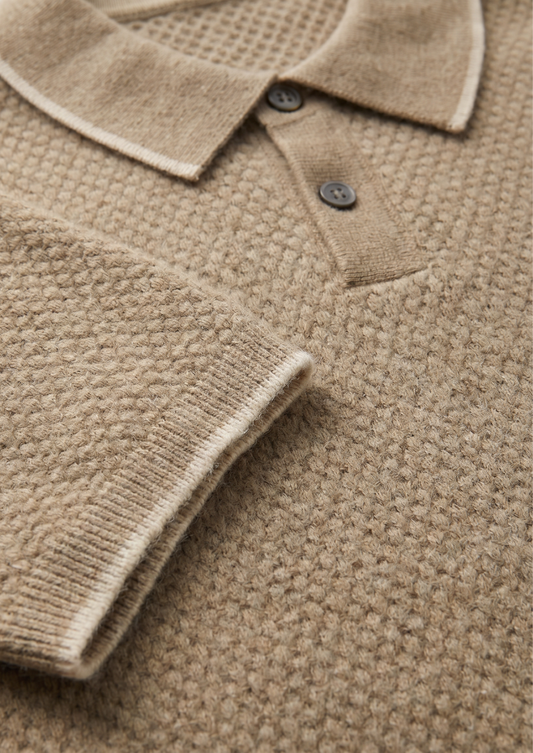Premium Cashmere Beige Two-Tone Polo | Auremmont
