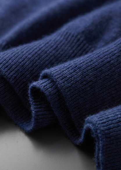 Premium Cashmere Classic Crewneck T-Shirt - Navy Blue | Auremmont