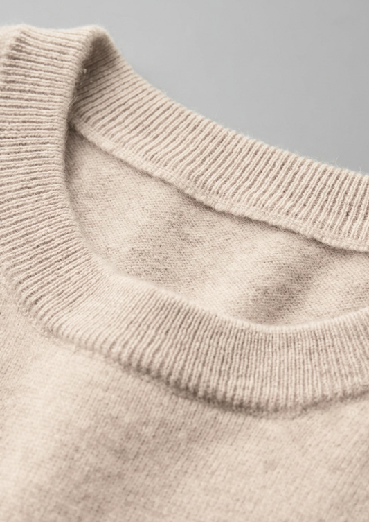 Premium Cashmere Classic Crewneck T-Shirt - Ivory Mocha | Auremmont