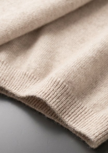 Premium Cashmere Classic Crewneck T-Shirt - Ivory Mocha | Auremmont