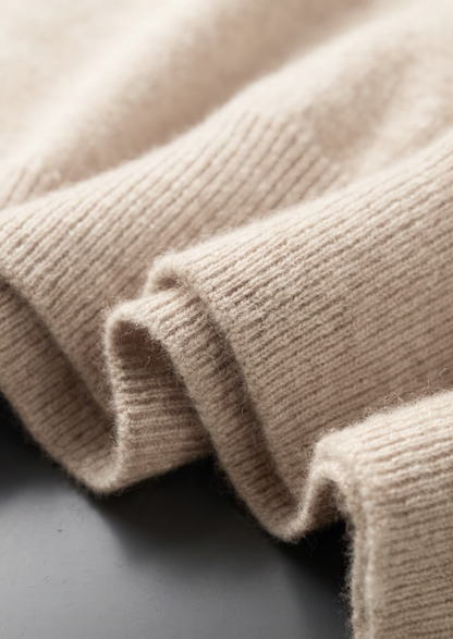 Premium Cashmere Classic Crewneck T-Shirt - Ivory Mocha | Auremmont