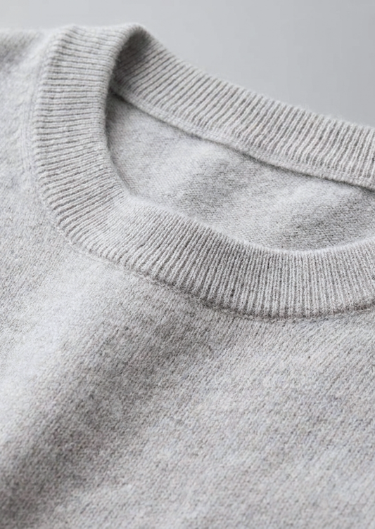 Premium Cashmere Classic Crewneck T-Shirt - Light Gray | Auremmont