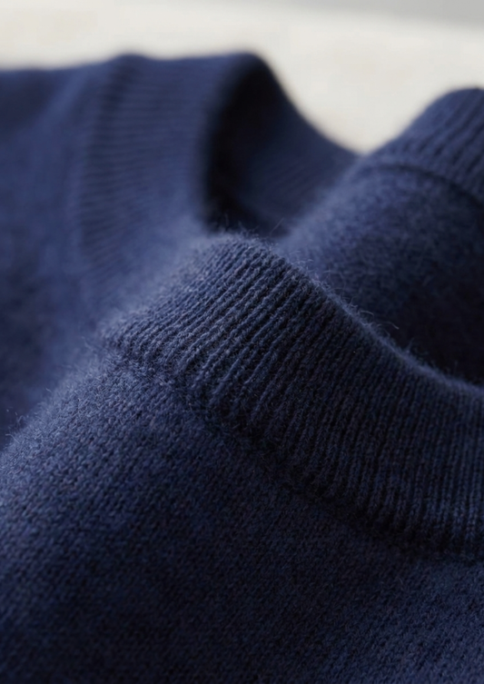 Premium Cashmere Classic Crewneck T-Shirt - Navy Blue | Auremmont