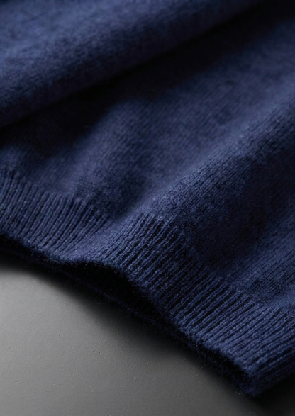 Premium Cashmere Classic Crewneck T-Shirt - Navy Blue | Auremmont