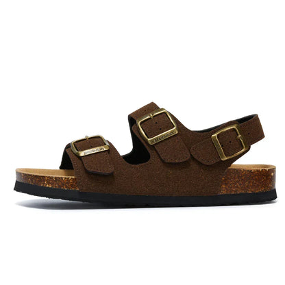 Amalfi Three-Strap Cork Sandals - Dark Brown | Auremmont
