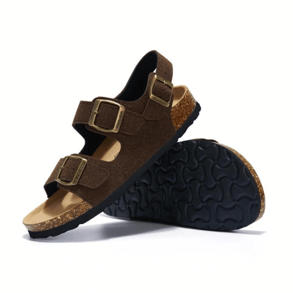 Amalfi Three-Strap Cork Sandals - Dark Brown | Auremmont