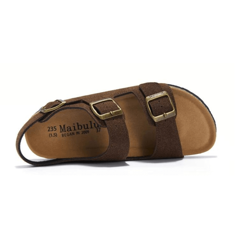 Amalfi Three-Strap Cork Sandals - Dark Brown | Auremmont