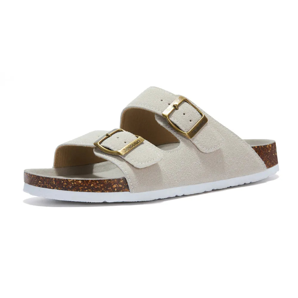 Maibulun Suede Arizona Sandals - Cream | Auremmont