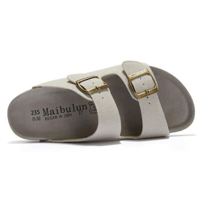 Maibulun Suede Arizona Sandals - Cream | Auremmont