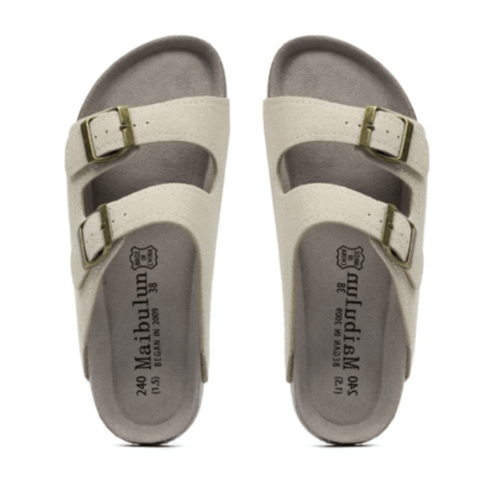 Maibulun Suede Arizona Sandals - Cream | Auremmont