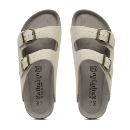Maibulun Suede Arizona Sandals - Cream | Auremmont
