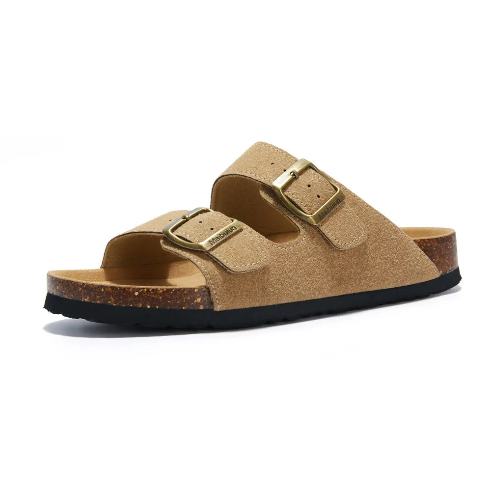 Maibulun Suede Arizona Sandals - Light Brown | Auremmont