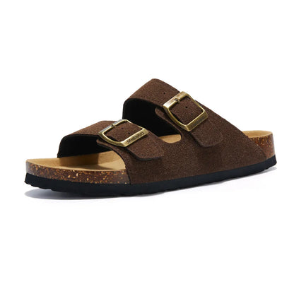 Maibulun Suede Arizona Sandals - Dark Brown | Auremmont