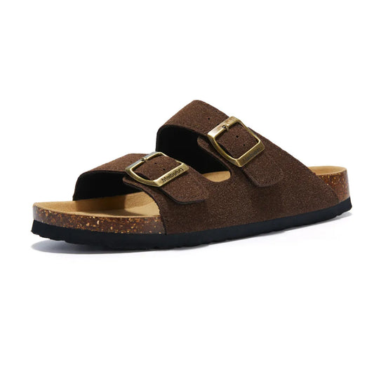 Maibulun Suede Arizona Sandals - Dark Brown | Auremmont