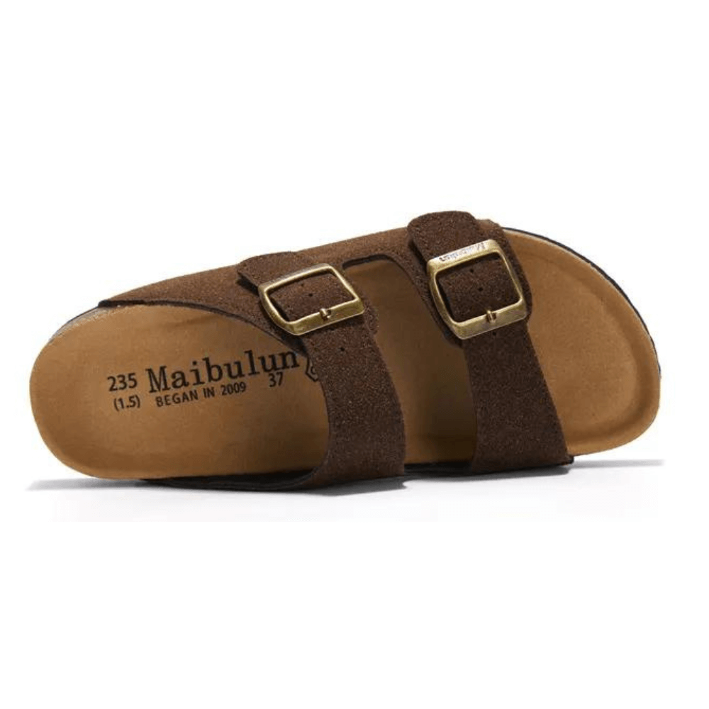 Maibulun Suede Arizona Sandals - Dark Brown | Auremmont