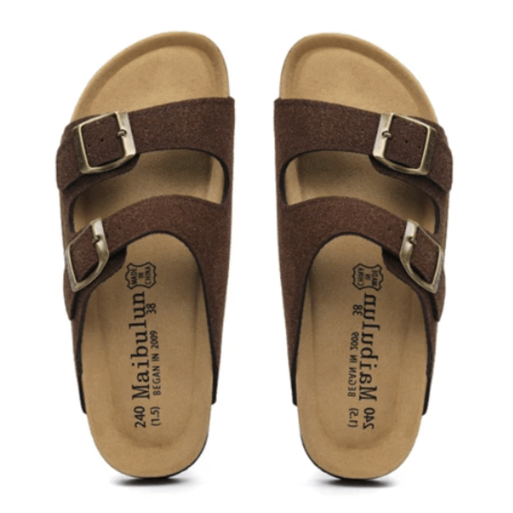 Maibulun Suede Arizona Sandals - Dark Brown | Auremmont