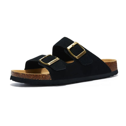 Maibulun Suede Arizona Sandals - Black | Auremmont
