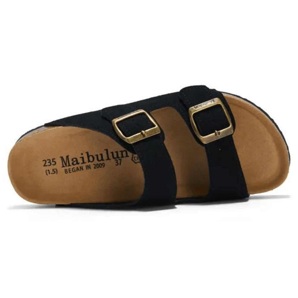Maibulun Suede Arizona Sandals - Black | Auremmont