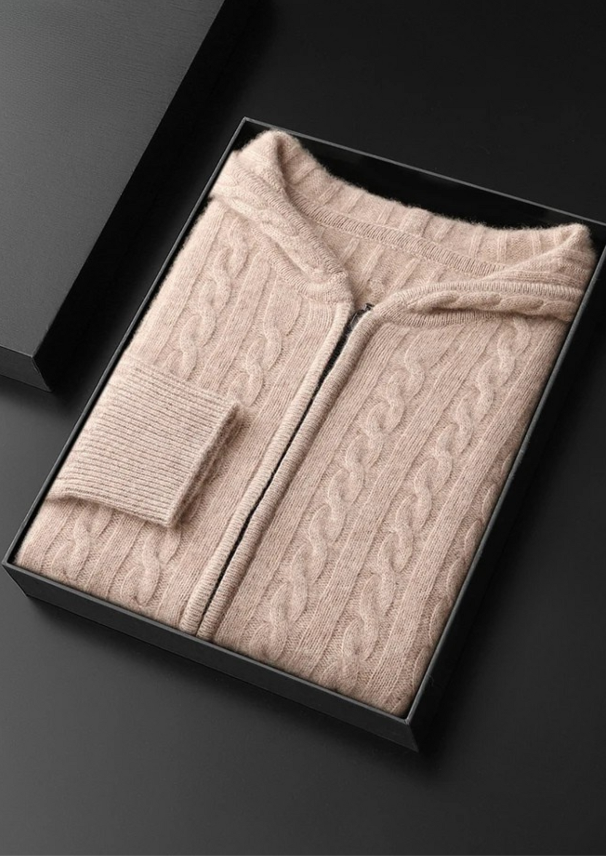 Premium Cashmere Cable Knit Zipper Hoodie | Auremmont