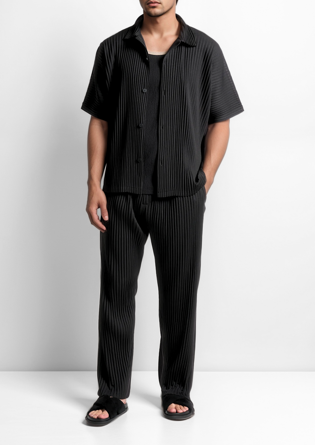 Black Pleated Summer Set | Auremmont
