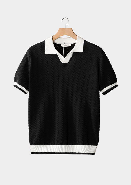Black Contrast Textured Polo | Auremmont