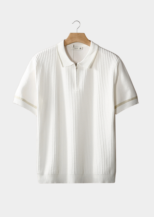 White Contrast Trim Zipper Polo | Auremmont