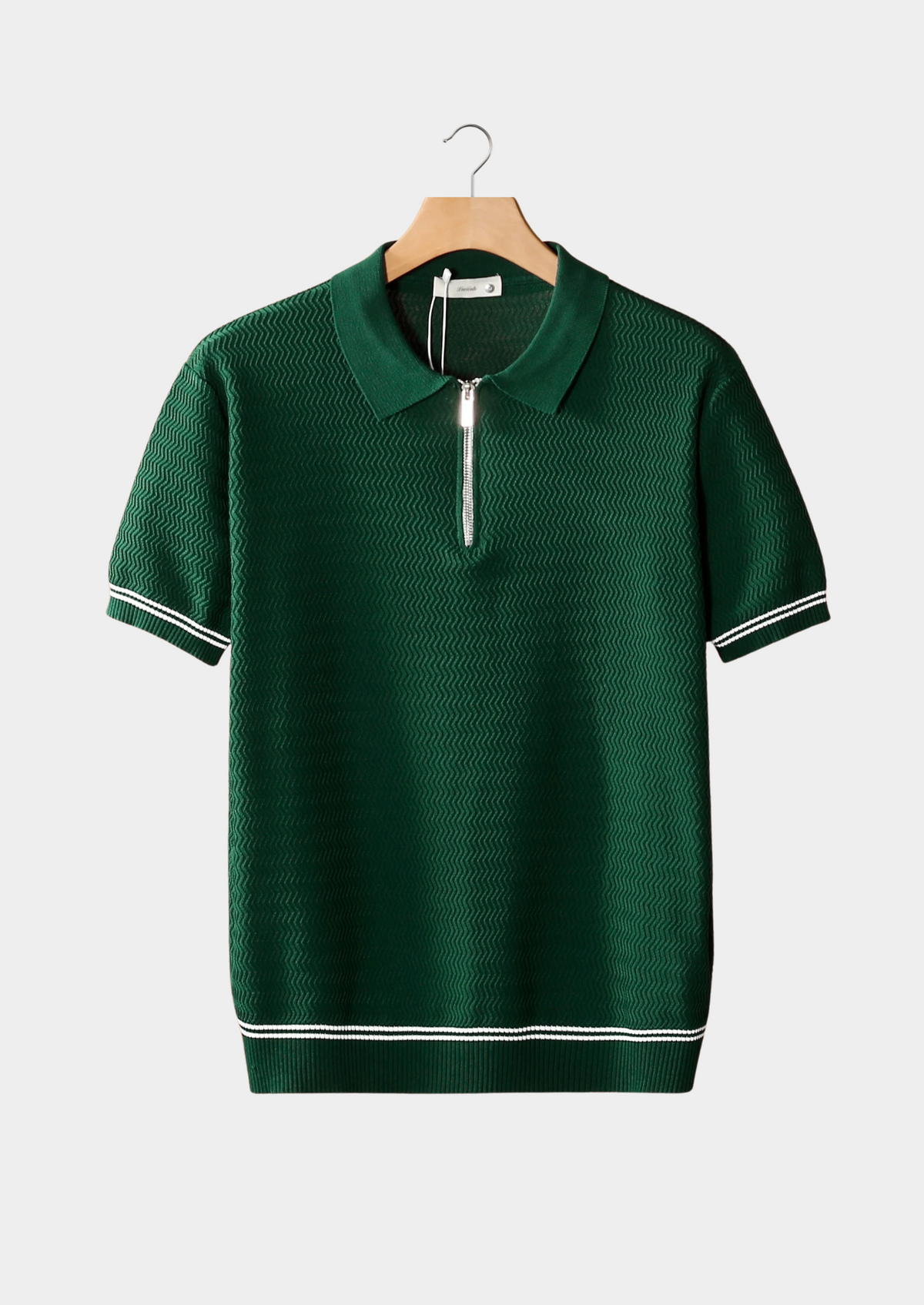 Green Zigzag Textured Zipper Polo | Auremmont